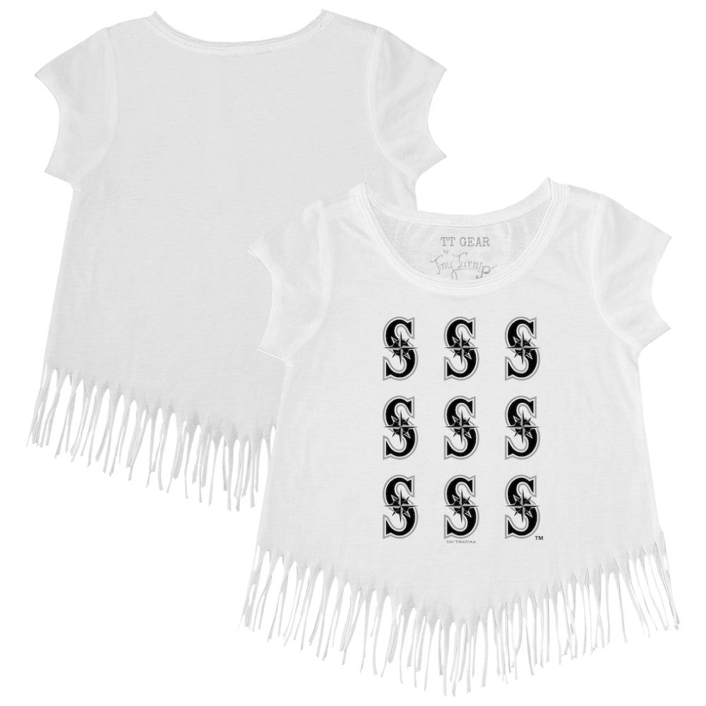 Seattle Mariners Tiny Turnip Girls Youth Logo Grid Fringe T-Shirt - White T-shirts