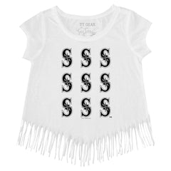 Seattle Mariners Tiny Turnip Girls Youth Logo Grid Fringe T-Shirt - White T-shirts