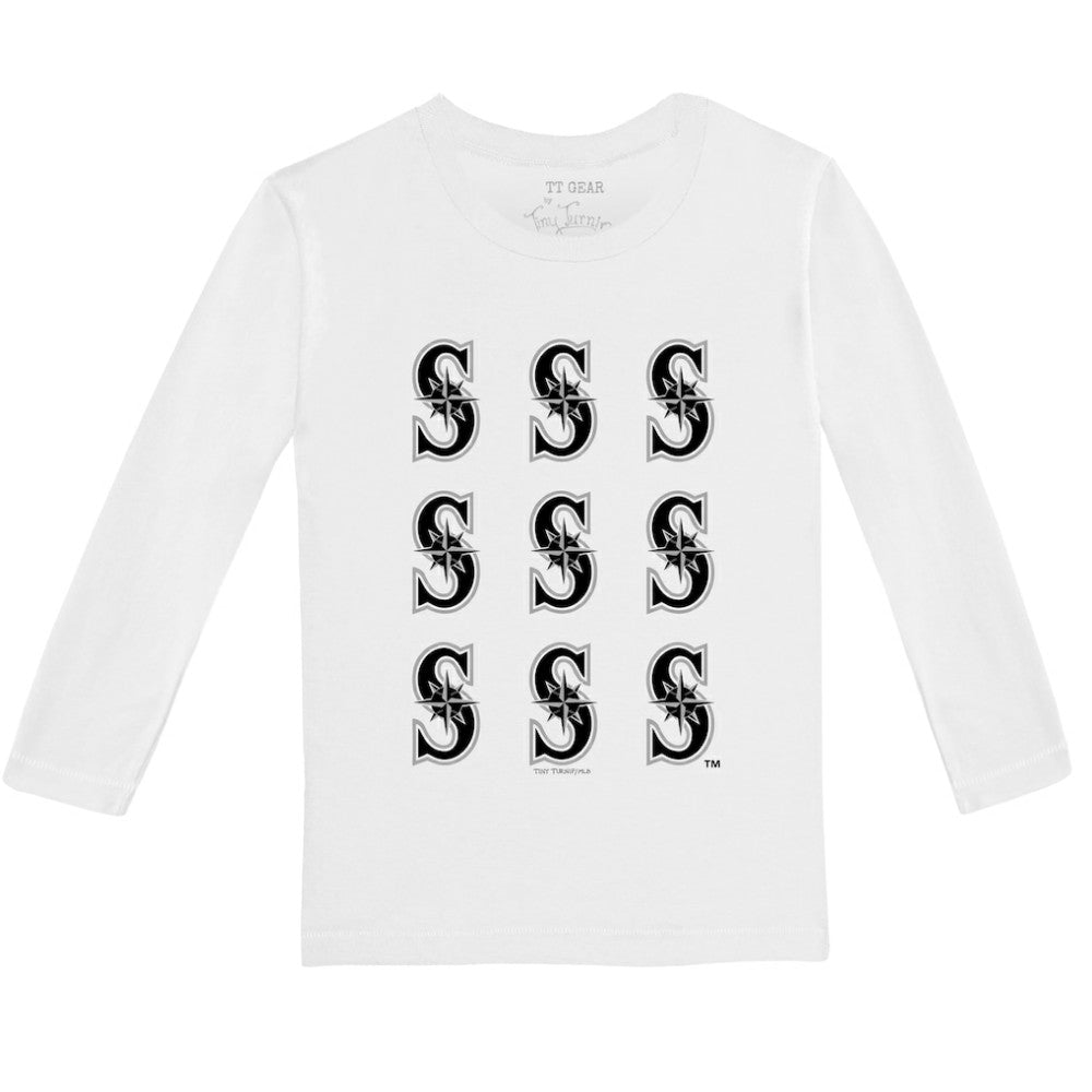 Seattle Mariners Tiny Turnip Youth Logo Grid Long Sleeve T-Shirt - White T-shirts