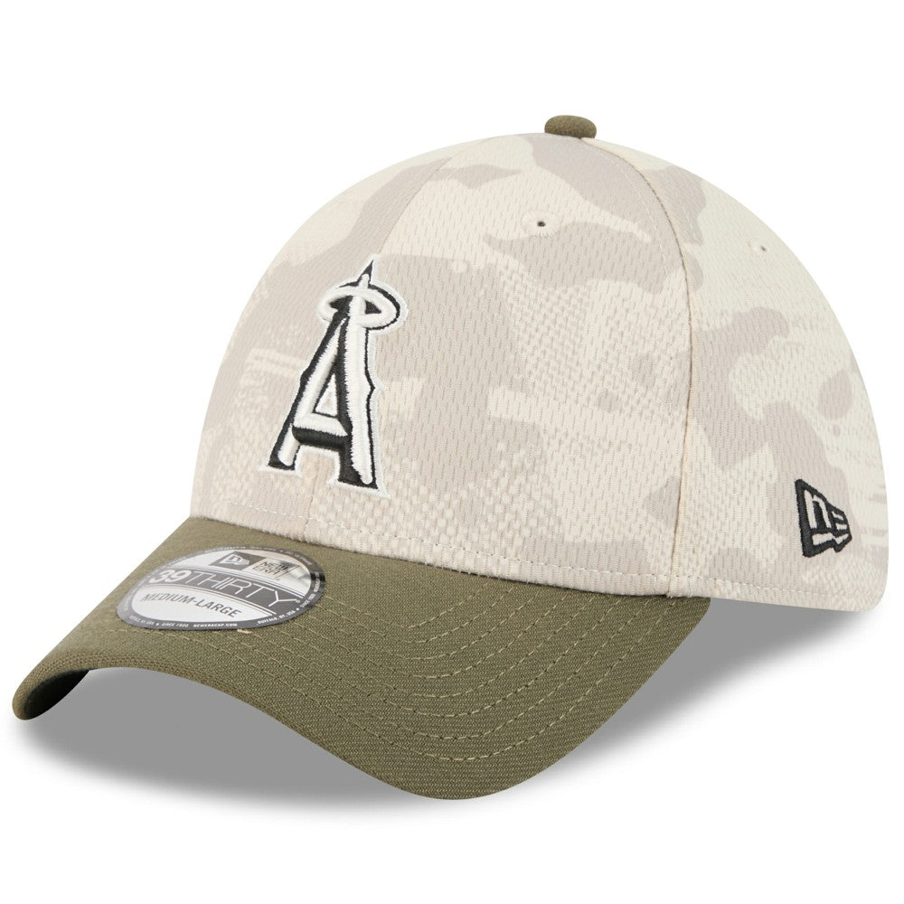 Los Angeles Angels New Era 2025 Armed Forces Day 39THIRTY Flex Hat - Light Beige/Olive Hats