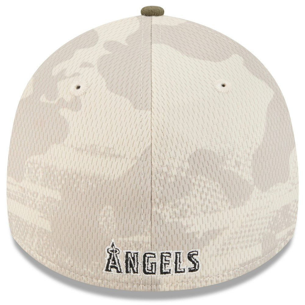 Los Angeles Angels New Era 2025 Armed Forces Day 39THIRTY Flex Hat - Light Beige/Olive Hats