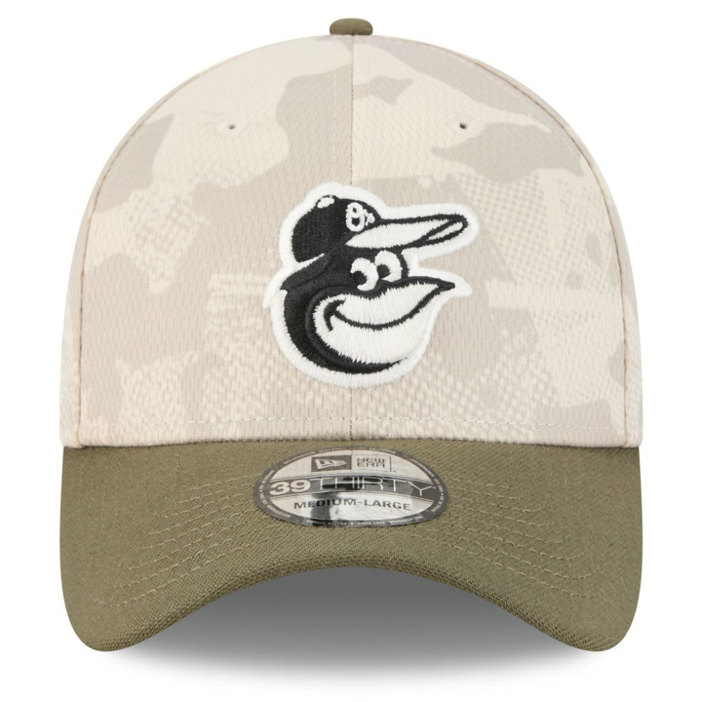 Baltimore Orioles New Era 2025 Armed Forces Day 39THIRTY Flex Hat - Light Beige/Olive Hats