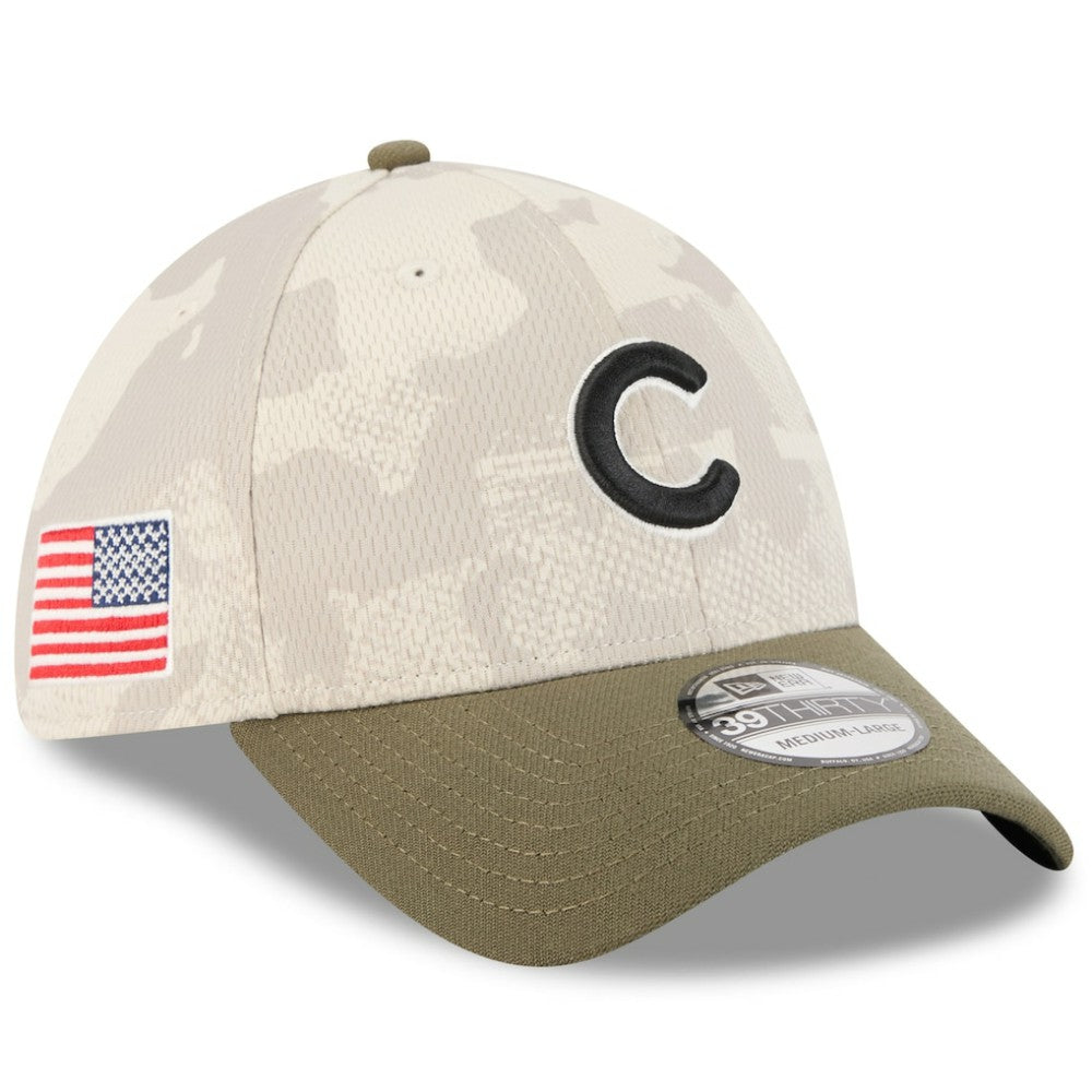 Chicago Cubs New Era 2025 Armed Forces Day 39THIRTY Flex Hat - Light Beige/Olive Hats