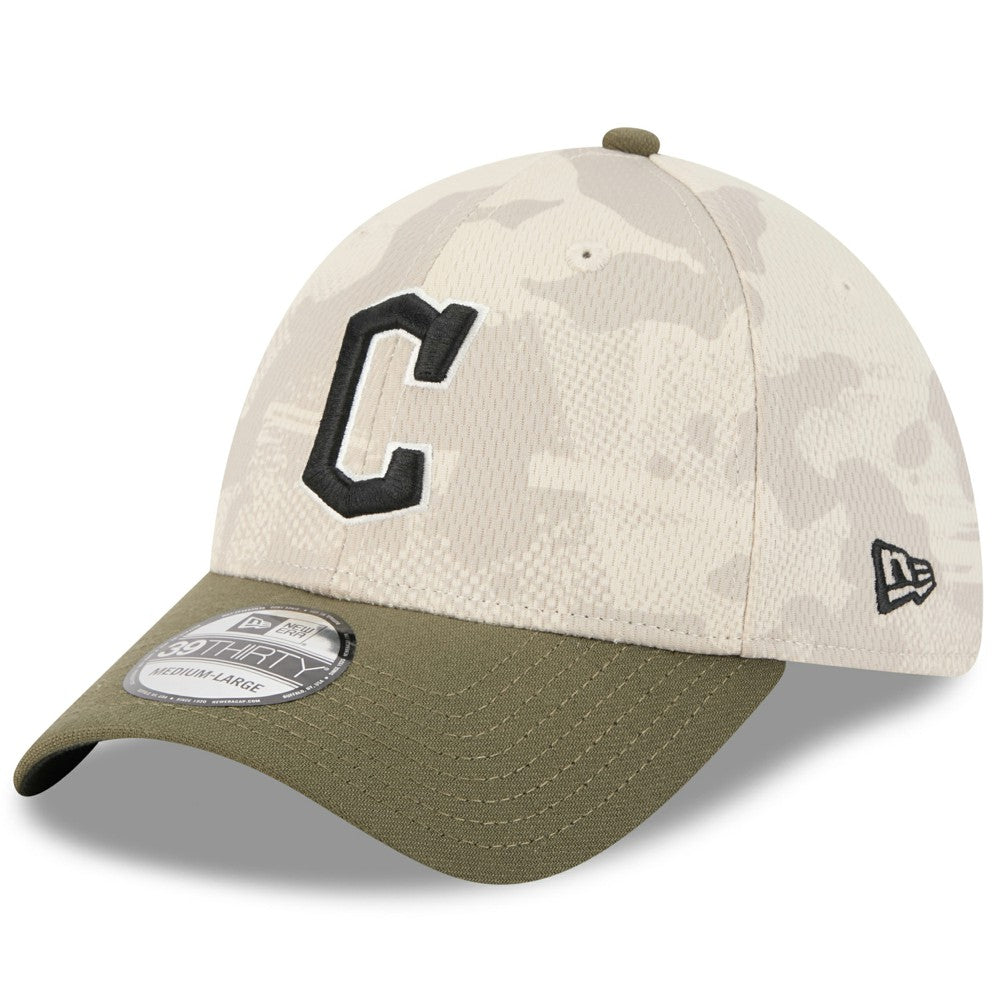 Cleveland Guardians New Era 2025 Armed Forces Day 39THIRTY Flex Hat - Light Beige/Olive Hats