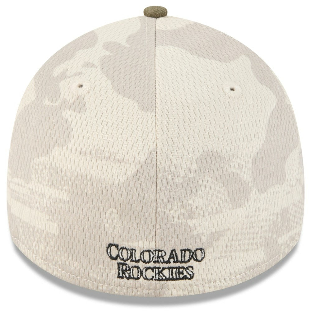 Colorado Rockies New Era 2025 Armed Forces Day 39THIRTY Flex Hat - Light Beige/Olive Hats