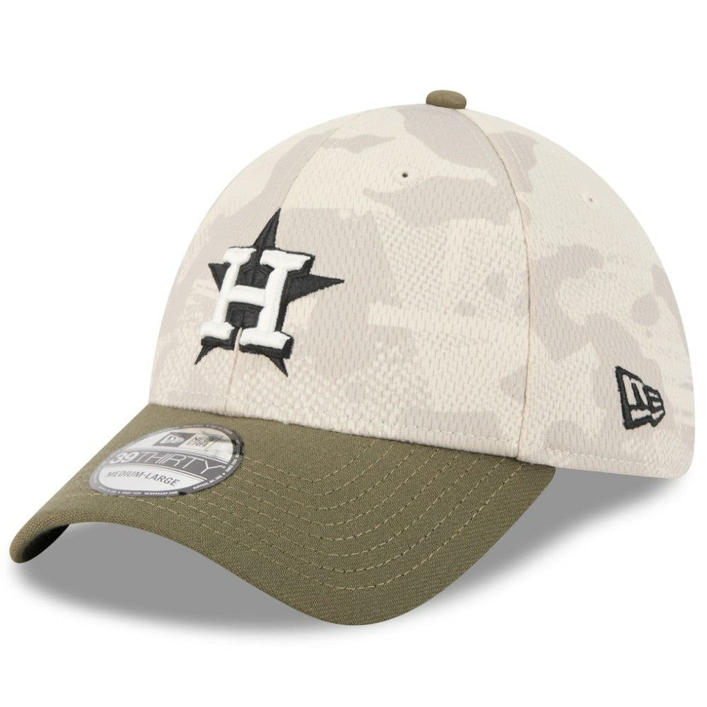 Houston Astros New Era 2025 Armed Forces Day 39THIRTY Flex Hat - Light Beige/Olive Hats