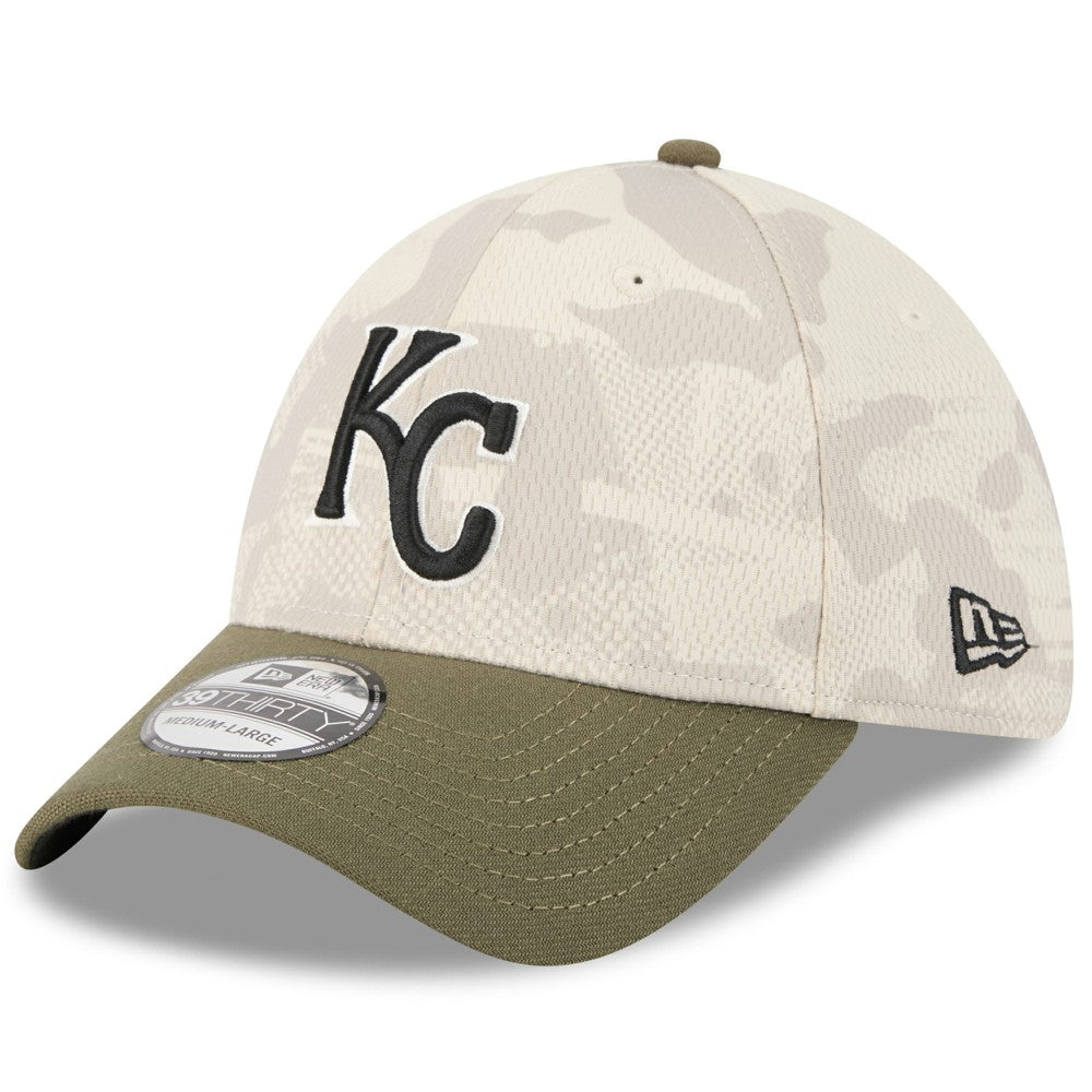 Kansas City Royals New Era 2025 Armed Forces Day 39THIRTY Flex Hat - Light Beige/Olive Hats