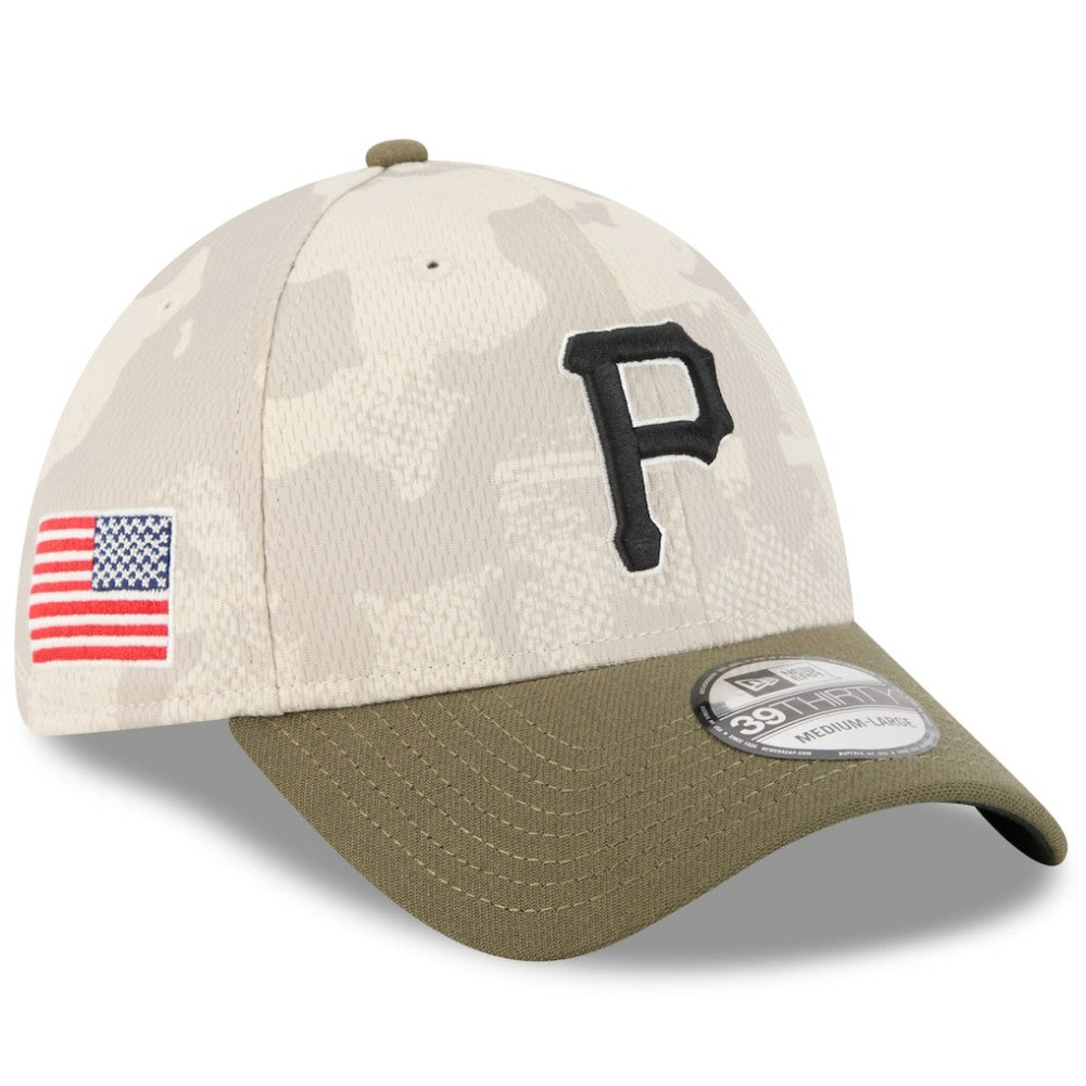 Pittsburgh Pirates New Era 2025 Armed Forces Day 39THIRTY Flex Hat - Light Beige/Olive Hats
