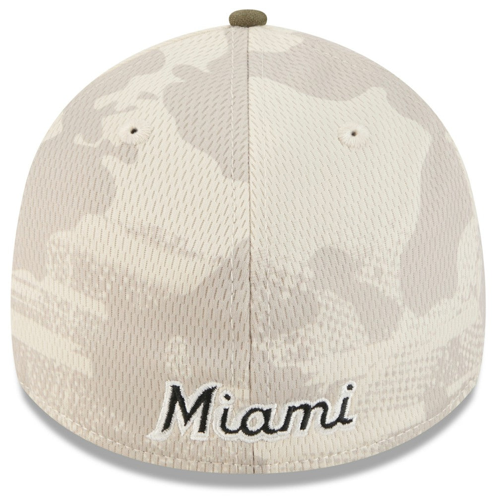 Miami Marlins New Era 2025 Armed Forces Day 39THIRTY Flex Hat - Light Beige/Olive Hats