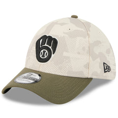 Milwaukee Brewers New Era 2025 Armed Forces Day 39THIRTY Flex Hat - Light Beige/Olive Hats