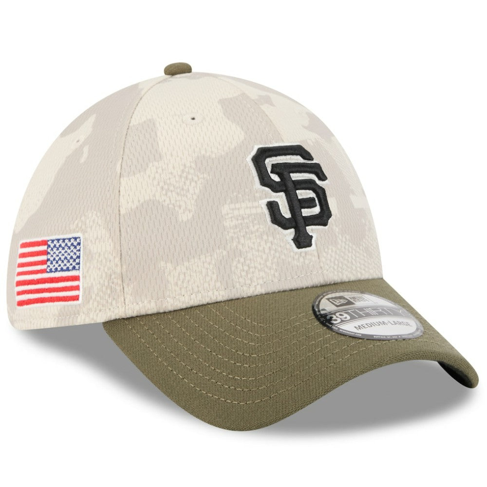 San Francisco Giants New Era 2025 Armed Forces Day 39THIRTY Flex Hat - Light Beige/Olive Hats