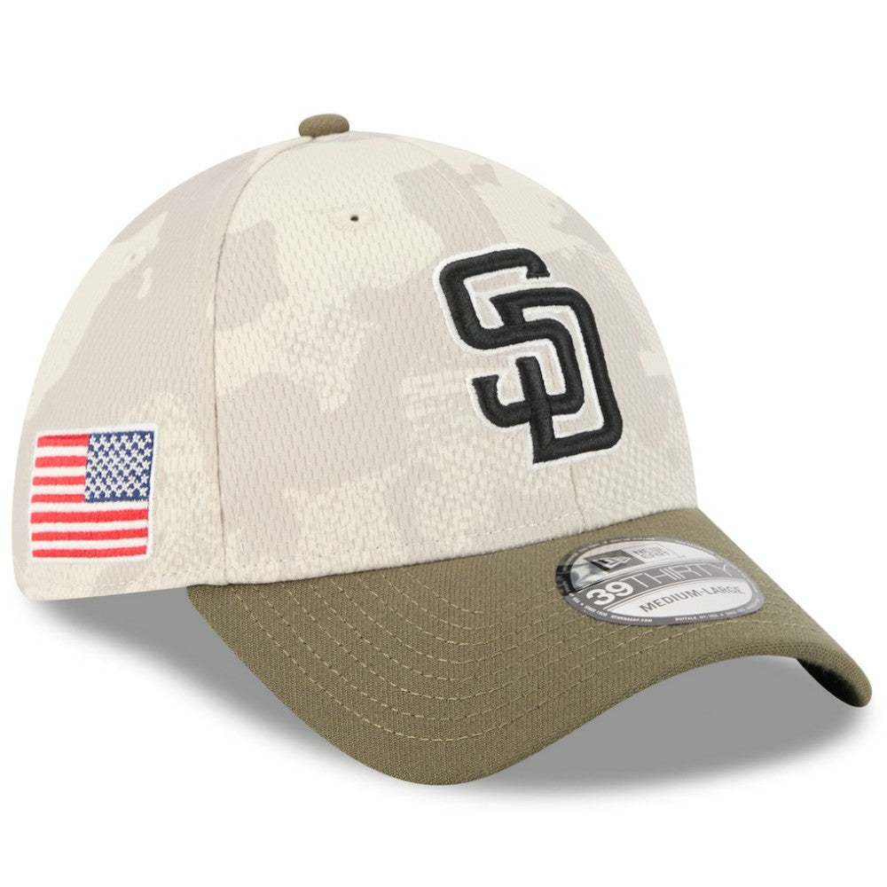 San Diego Padres New Era 2025 Armed Forces Day 39THIRTY Flex Hat - Light Beige/Olive Hats