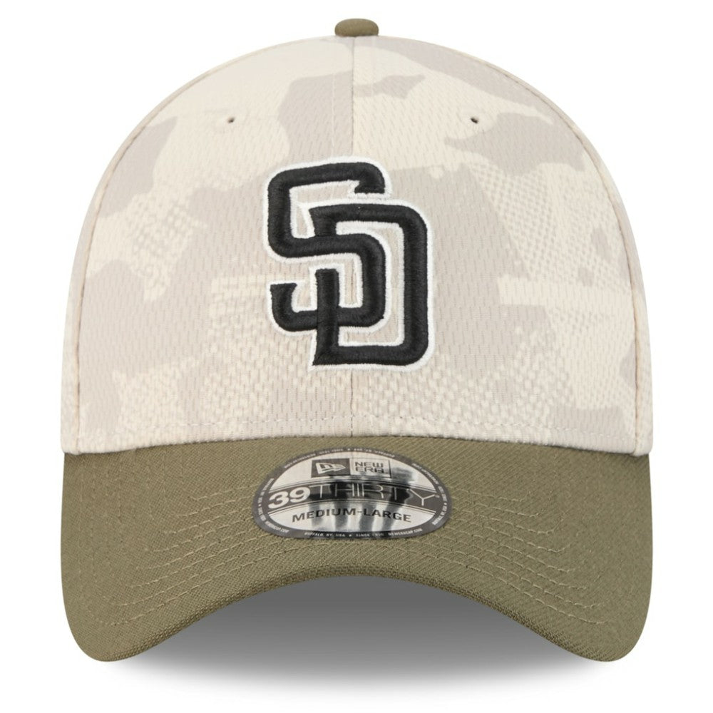 San Diego Padres New Era 2025 Armed Forces Day 39THIRTY Flex Hat - Light Beige/Olive Hats