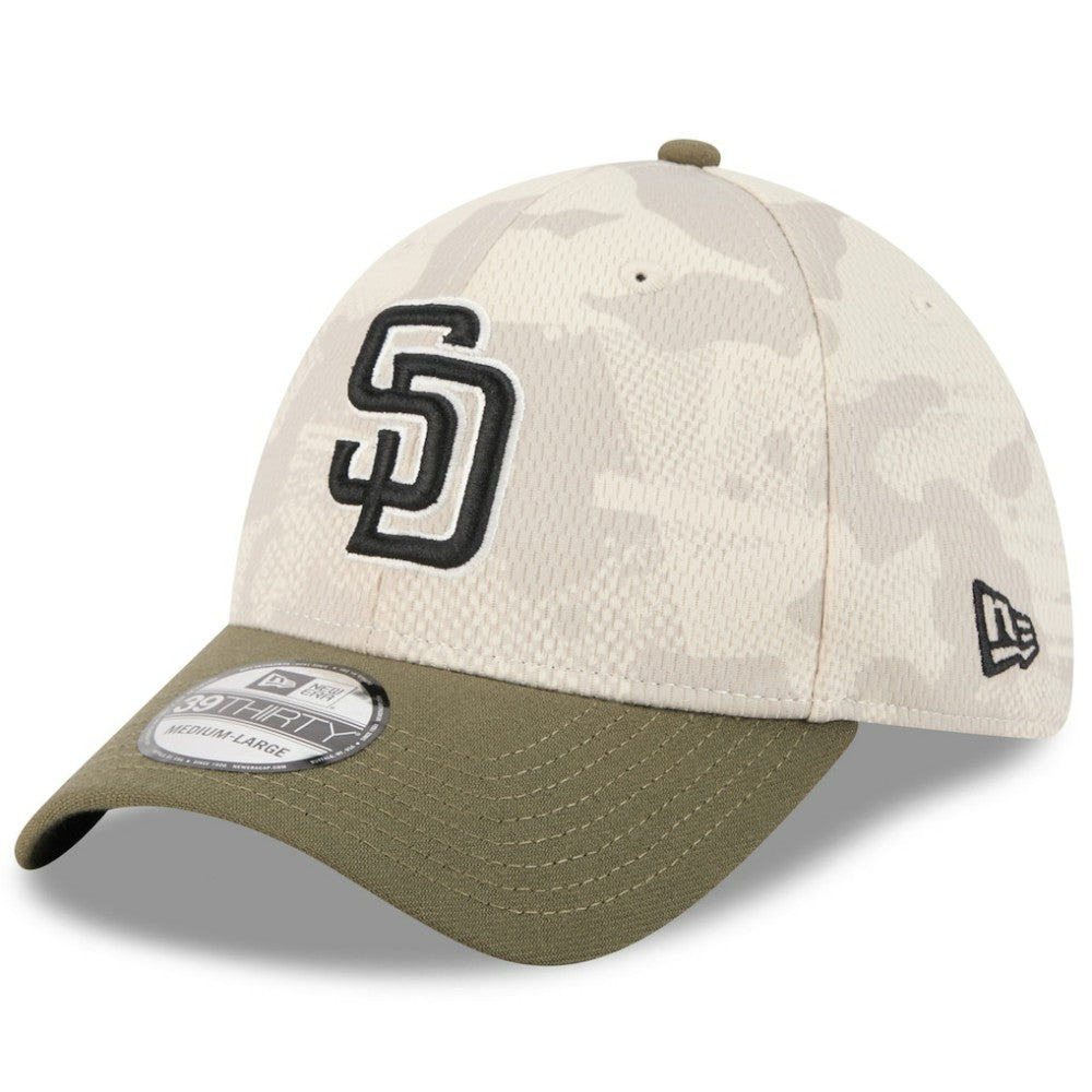 San Diego Padres New Era 2025 Armed Forces Day 39THIRTY Flex Hat - Light Beige/Olive Hats