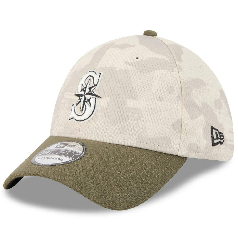 Seattle Mariners New Era 2025 Armed Forces Day 39THIRTY Flex Hat - Light Beige/Olive Hats