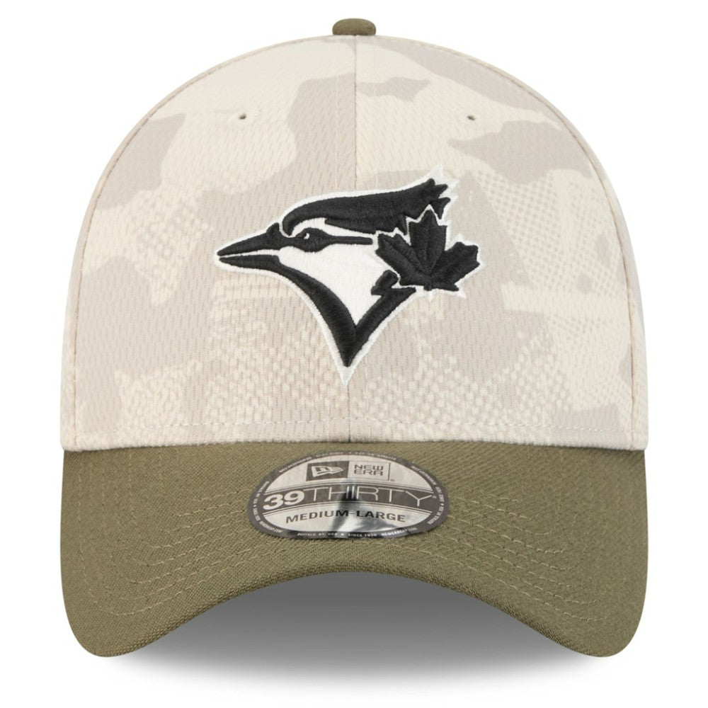 Toronto Blue Jays New Era 2025 Armed Forces Day 39THIRTY Flex Hat - Light Beige/Olive Hats