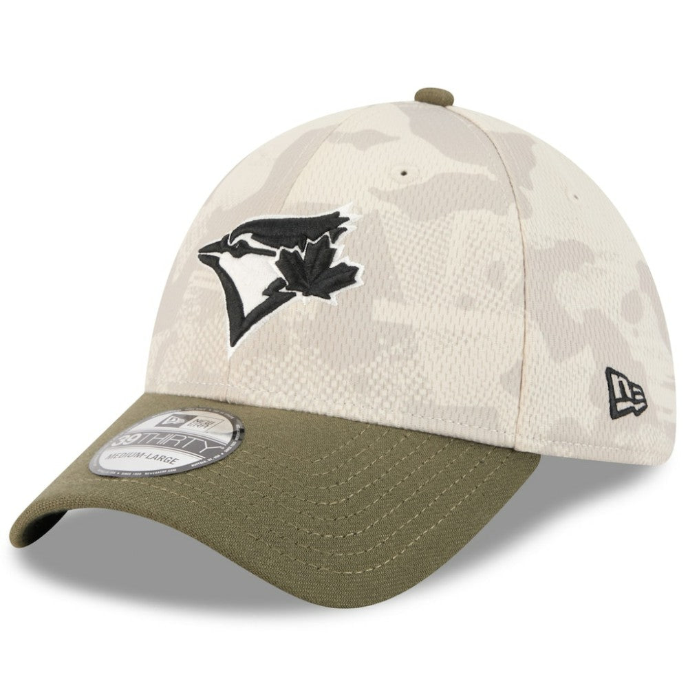 Toronto Blue Jays New Era 2025 Armed Forces Day 39THIRTY Flex Hat - Light Beige/Olive Hats