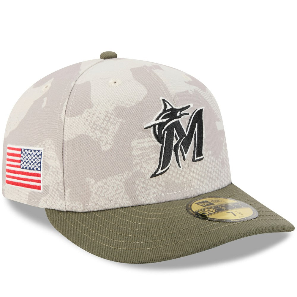 Miami Marlins New Era 2025 Armed Forces Day 59FIFTY Fitted Hat - Light Beige/Olive Hats