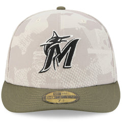 Miami Marlins New Era 2025 Armed Forces Day 59FIFTY Fitted Hat - Light Beige/Olive Hats