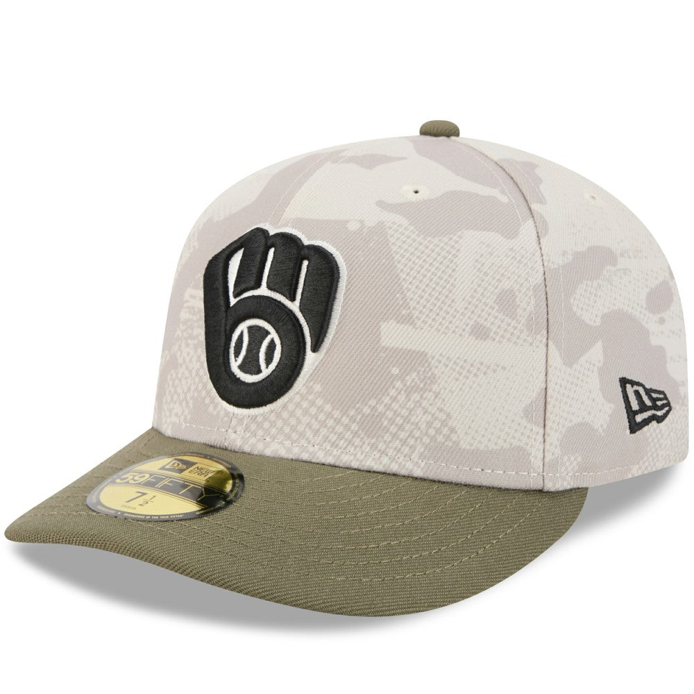 Milwaukee Brewers New Era 2025 Armed Forces Day 59FIFTY Fitted Hat - Light Beige/Olive Hats
