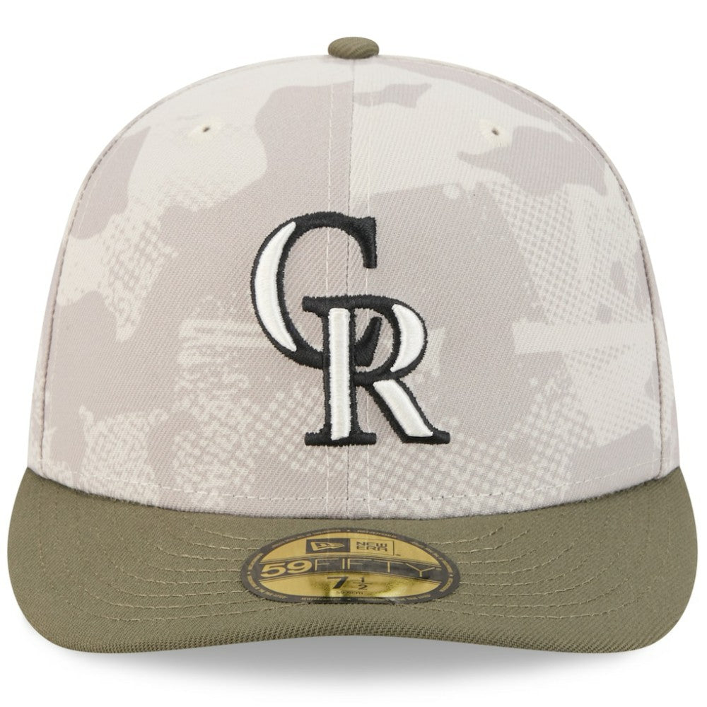 Colorado Rockies New Era 2025 Armed Forces Day 59FIFTY Fitted Hat - Light Beige/Olive Hats