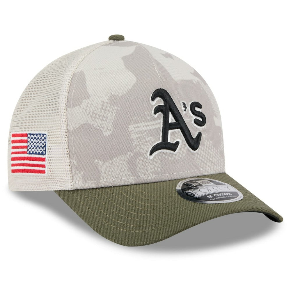 Athletics New Era 2025 Armed Forces Day 9FORTY M-Crown A-Frame Adjustable Hat - Light Beige/Olive Hats