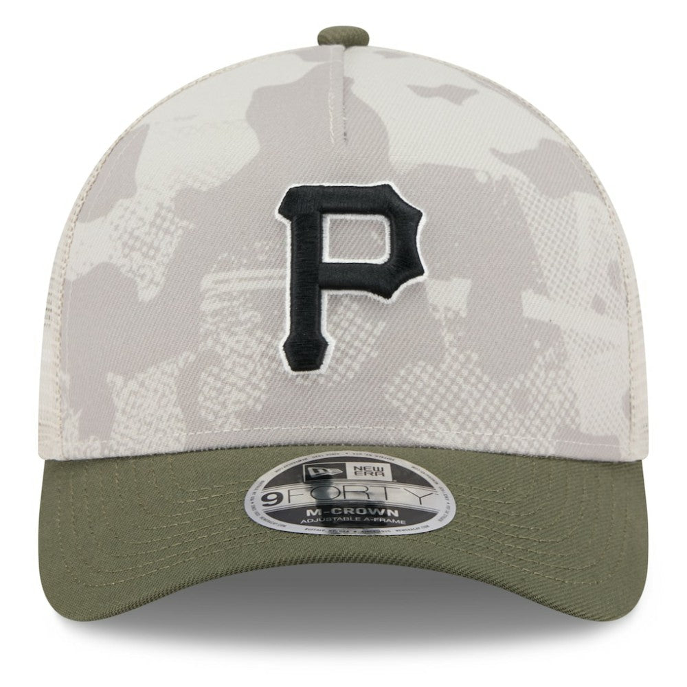 Pittsburgh Pirates New Era 2025 Armed Forces Day 9FORTY M-Crown A-Frame Adjustable Hat - Light Beige/Olive Hats