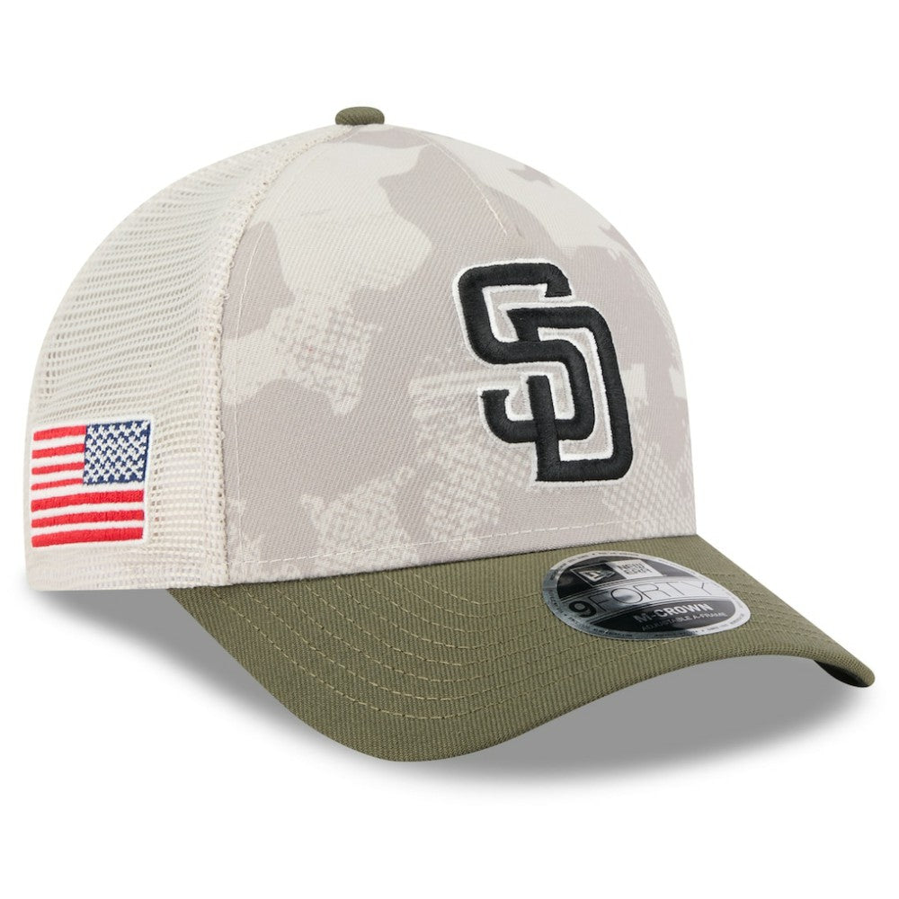 San Diego Padres New Era 2025 Armed Forces Day 9FORTY M-Crown A-Frame Adjustable Hat - Light Beige/Olive Hats