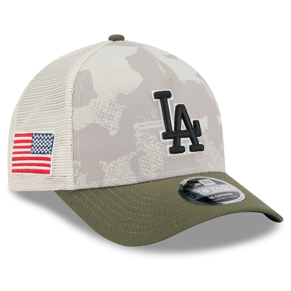 Los Angeles Dodgers New Era 2025 Armed Forces Day 9FORTY M-Crown A-Frame Adjustable Hat - Light Beige/Olive Hats