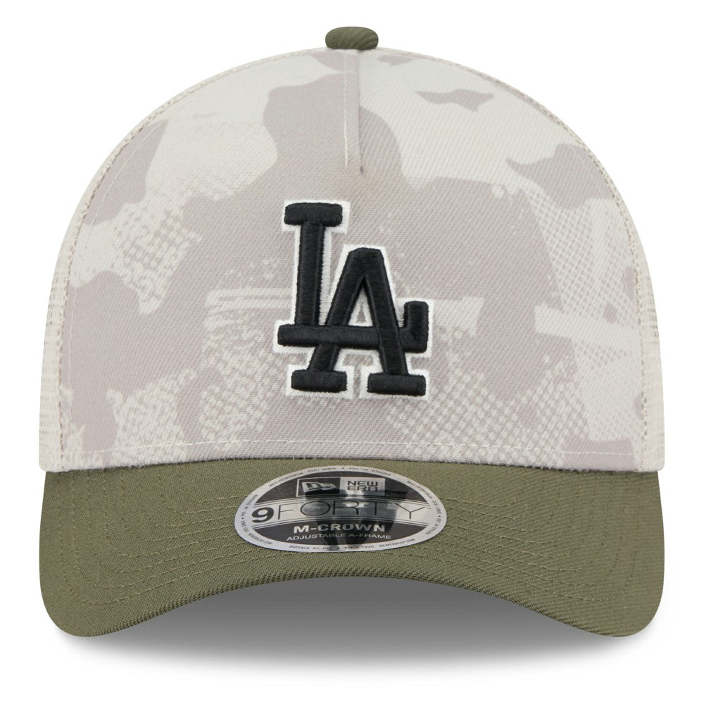 Los Angeles Dodgers New Era 2025 Armed Forces Day 9FORTY M-Crown A-Frame Adjustable Hat - Light Beige/Olive Hats