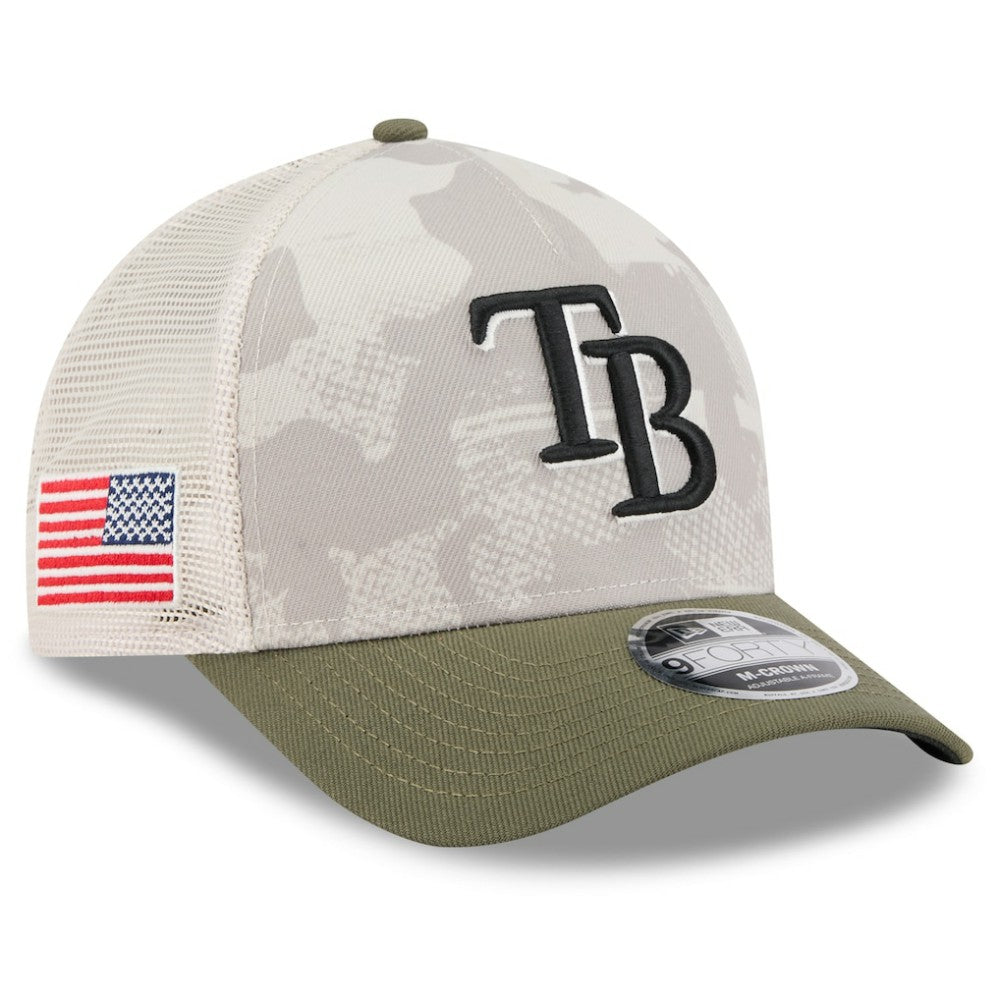Tampa Bay Rays New Era 2025 Armed Forces Day 9FORTY M-Crown A-Frame Adjustable Hat - Light Beige/Olive Hats