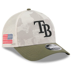Tampa Bay Rays New Era 2025 Armed Forces Day 9FORTY M-Crown A-Frame Adjustable Hat - Light Beige/Olive Hats