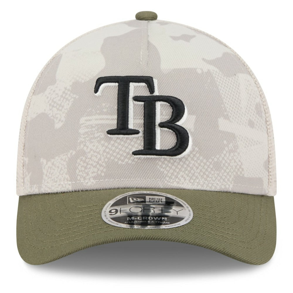 Tampa Bay Rays New Era 2025 Armed Forces Day 9FORTY M-Crown A-Frame Adjustable Hat - Light Beige/Olive Hats