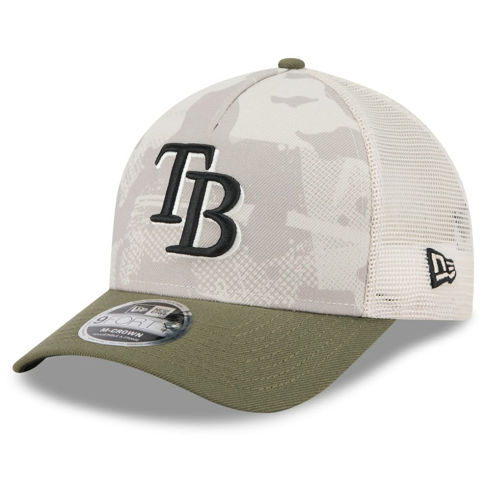 Tampa Bay Rays New Era 2025 Armed Forces Day 9FORTY M-Crown A-Frame Adjustable Hat - Light Beige/Olive Hats