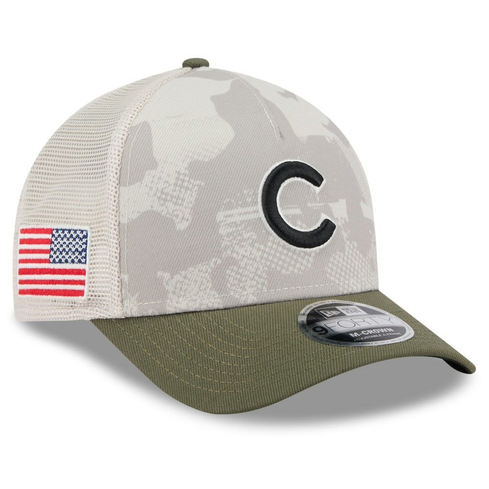 Chicago Cubs New Era 2025 Armed Forces Day 9FORTY M-Crown A-Frame Adjustable Hat - Light Beige/Olive Hats