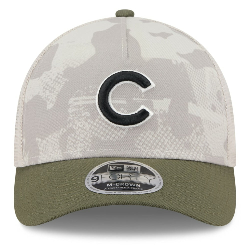 Chicago Cubs New Era 2025 Armed Forces Day 9FORTY M-Crown A-Frame Adjustable Hat - Light Beige/Olive Hats