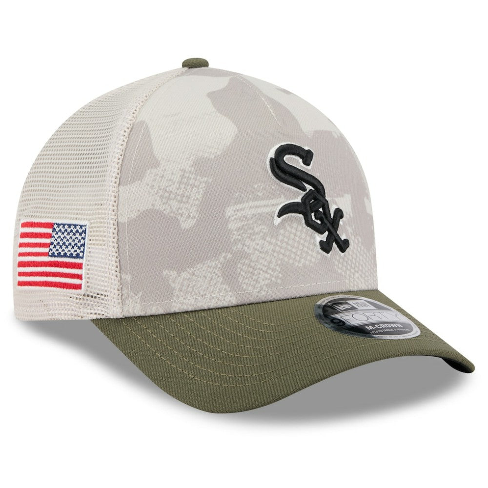 Chicago White Sox New Era 2025 Armed Forces Day 9FORTY M-Crown A-Frame Adjustable Hat - Light Beige/Olive Hats