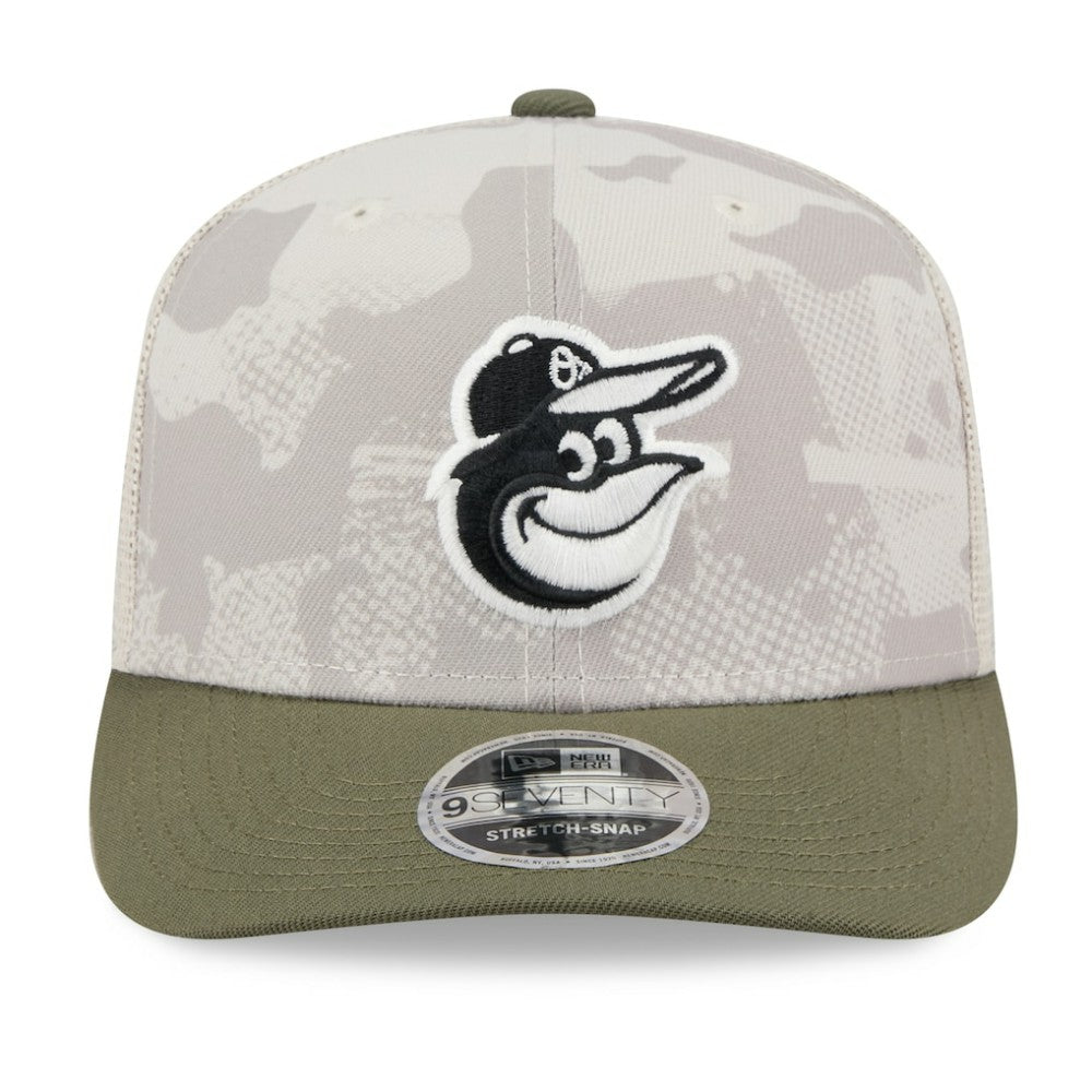 Baltimore Orioles New Era 2025 Armed Forces Day 9SEVENTY Stretch-Snap Hat - Light Beige/Olive Hats
