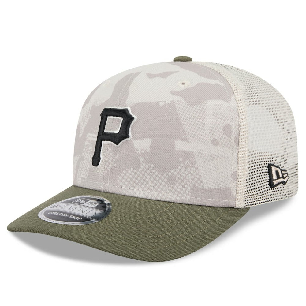Pittsburgh Pirates New Era 2025 Armed Forces Day 9SEVENTY Stretch-Snap Hat - Light Beige/Olive Hats