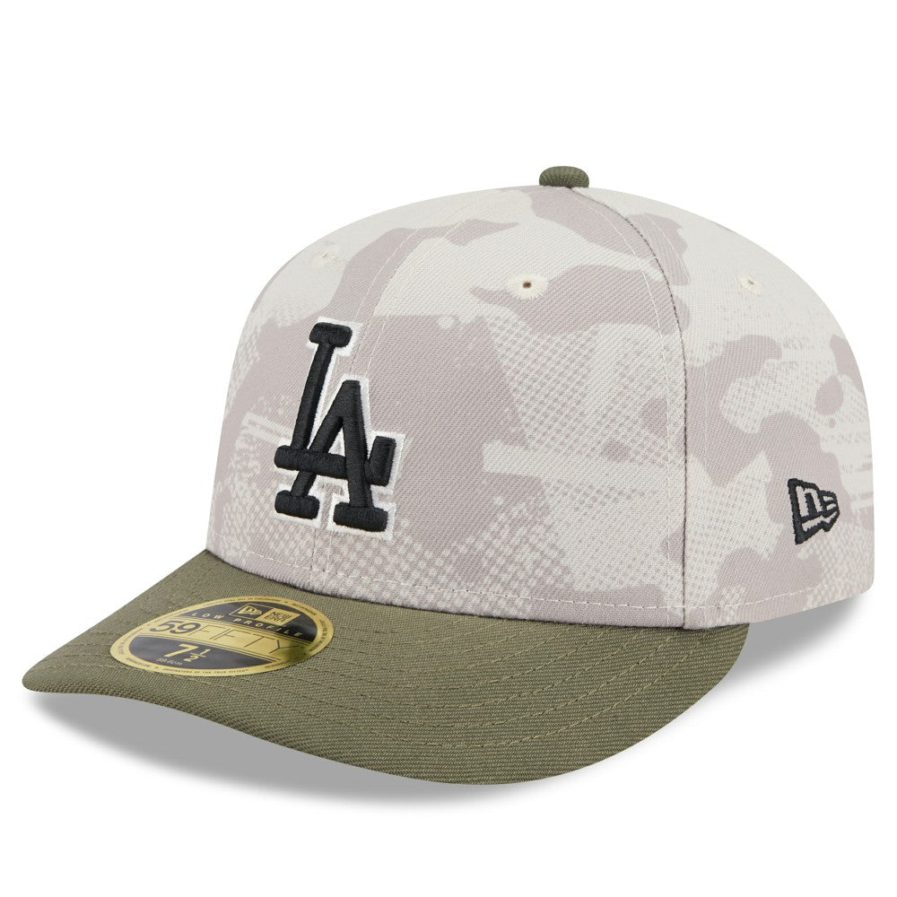 Los Angeles Dodgers New Era 2025 Armed Forces Day Low Profile 59FIFTY Fitted Hat - Light Beige/Olive Hats
