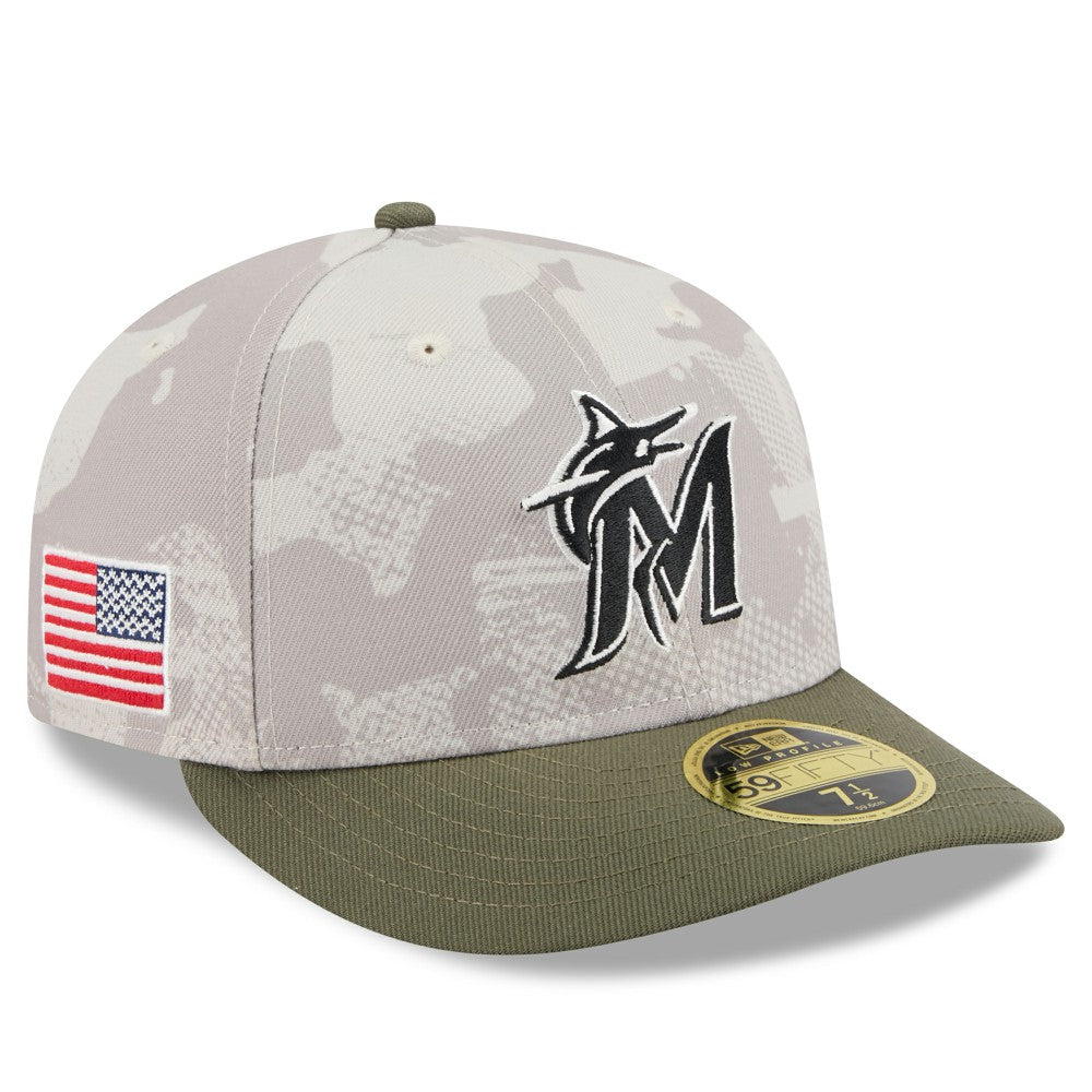 Miami Marlins New Era 2025 Armed Forces Day Low Profile 59FIFTY Fitted Hat - Light Beige/Olive Hats