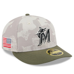Miami Marlins New Era 2025 Armed Forces Day Low Profile 59FIFTY Fitted Hat - Light Beige/Olive Hats