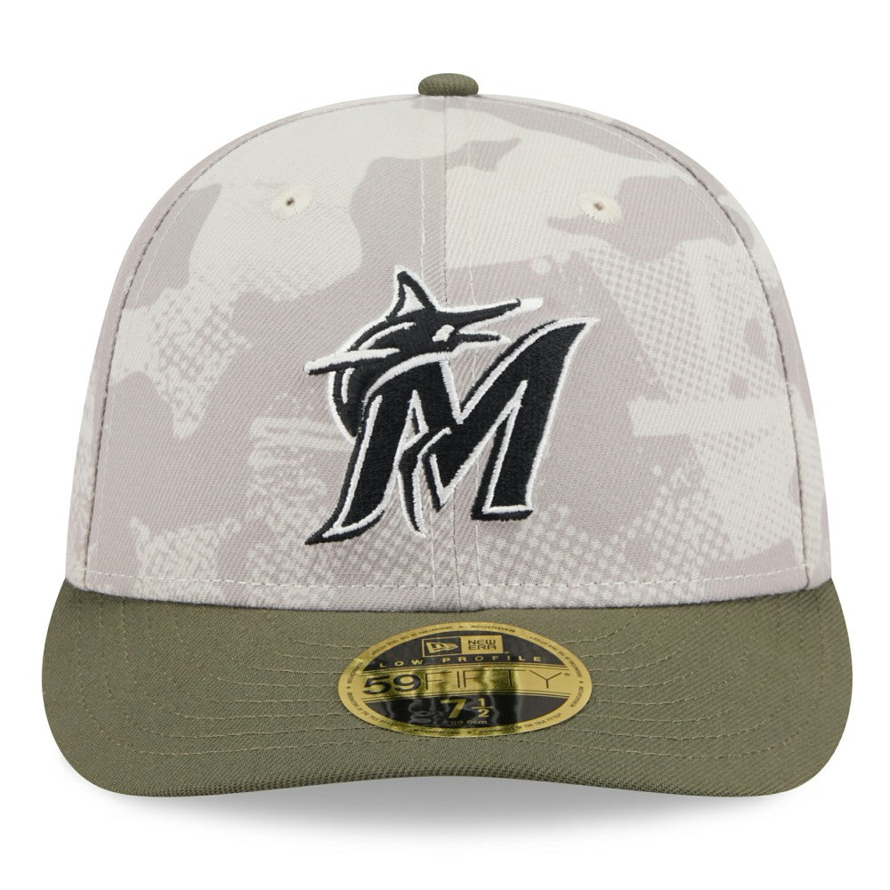 Miami Marlins New Era 2025 Armed Forces Day Low Profile 59FIFTY Fitted Hat - Light Beige/Olive Hats