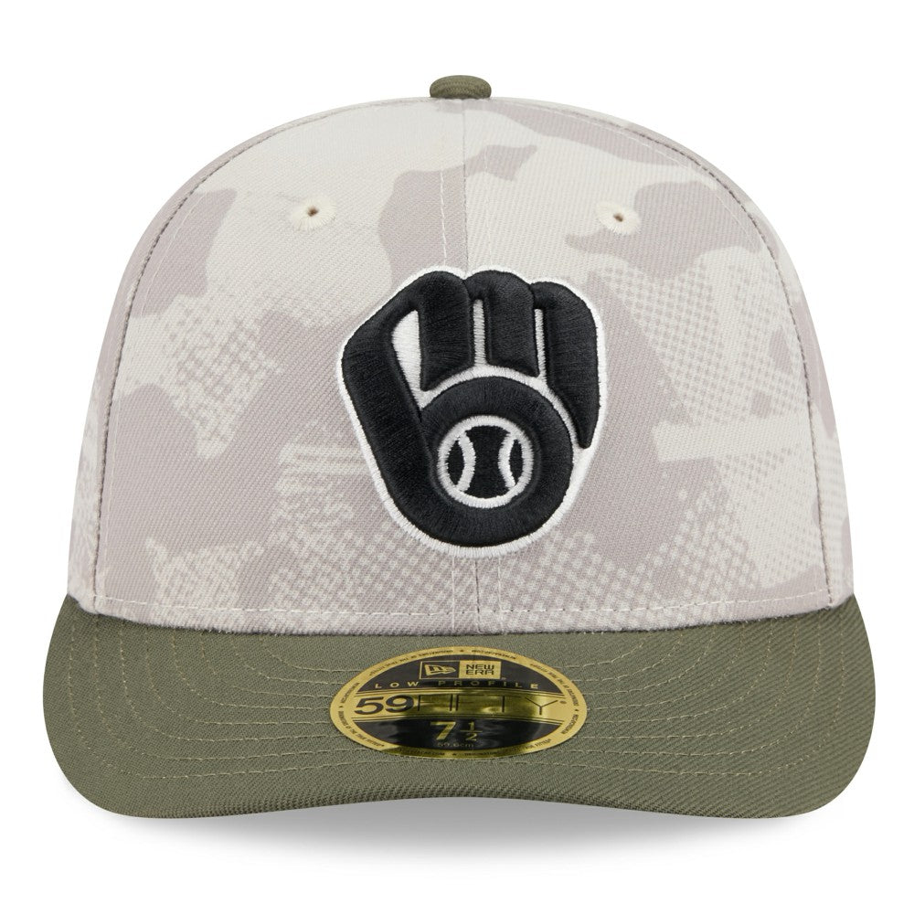Milwaukee Brewers New Era 2025 Armed Forces Day Low Profile 59FIFTY Fitted Hat - Light Beige/Olive Hats