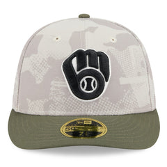 Milwaukee Brewers New Era 2025 Armed Forces Day Low Profile 59FIFTY Fitted Hat - Light Beige/Olive Hats