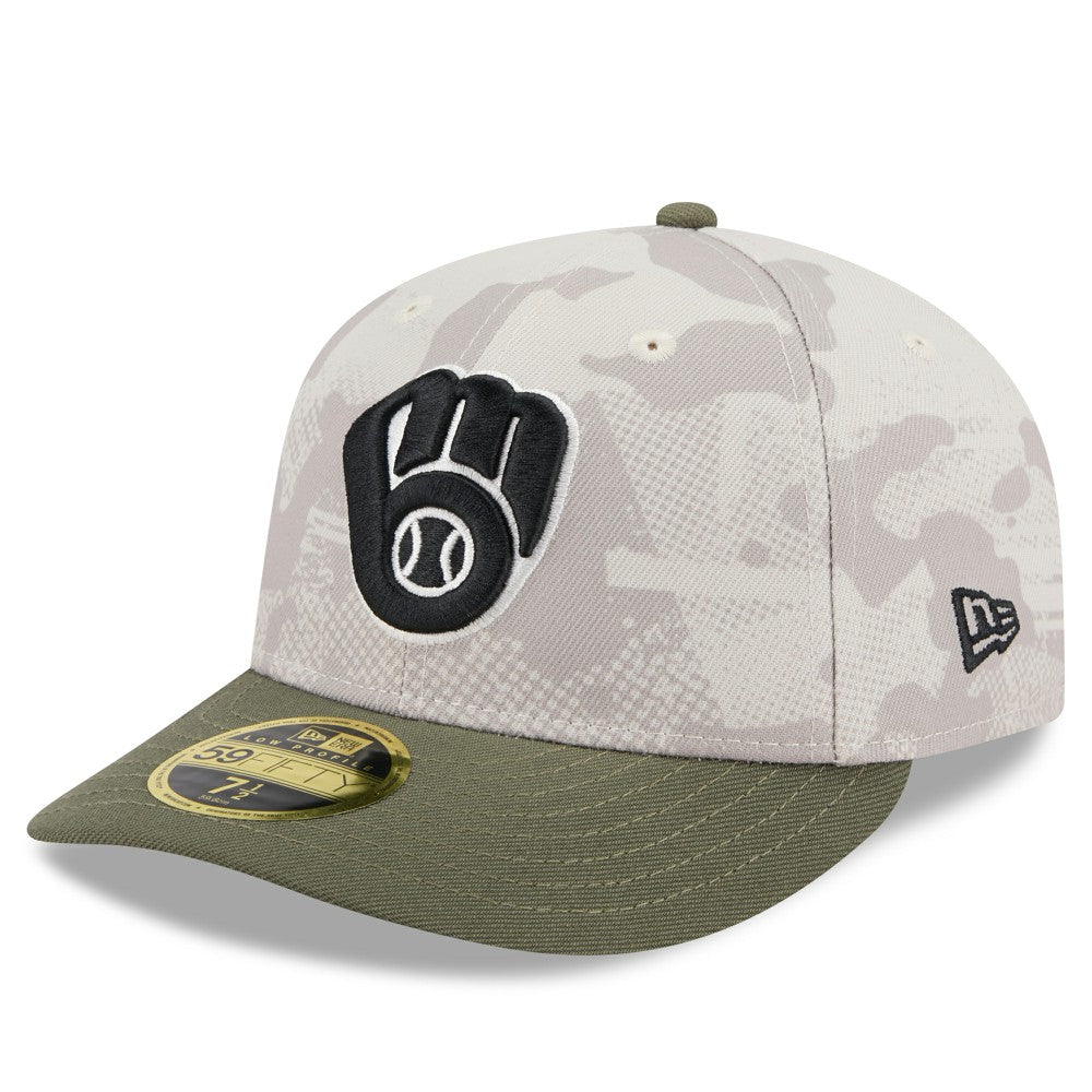 Milwaukee Brewers New Era 2025 Armed Forces Day Low Profile 59FIFTY Fitted Hat - Light Beige/Olive Hats
