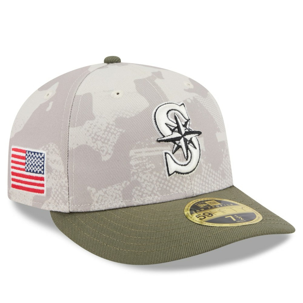 Seattle Mariners New Era 2025 Armed Forces Day Low Profile 59FIFTY Fitted Hat - Light Beige/Olive Hats