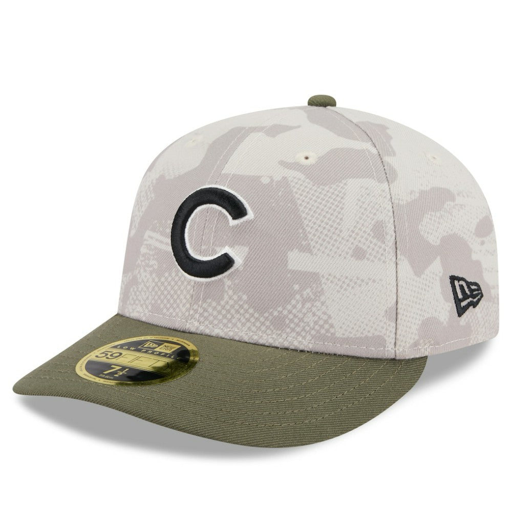 Chicago Cubs New Era 2025 Armed Forces Day Low Profile 59FIFTY Fitted Hat - Light Beige/Olive Hats