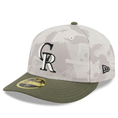 Colorado Rockies New Era 2025 Armed Forces Day Low Profile 59FIFTY Fitted Hat - Light Beige/Olive Hats