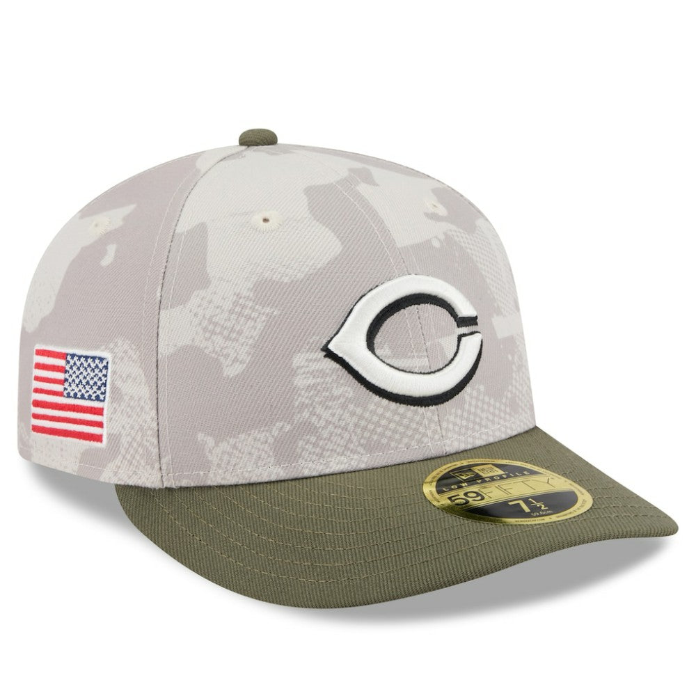 Cincinnati Reds New Era 2025 Armed Forces Day Low Profile 59FIFTY Fitted Hat - Light Beige/Olive Hats